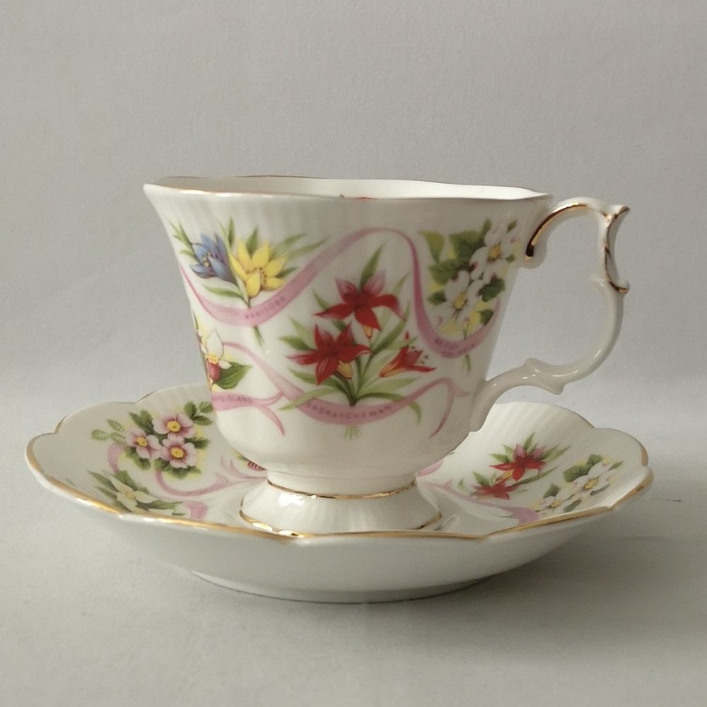 Vintage Royal Albert Teacup and Saucer Set, Canada Our Emblems Dear, Flowers